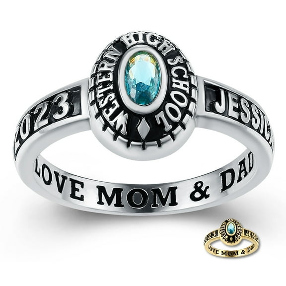 Mementos PJM Custom Class Rings for Women High School or College Graduation-10kt White Gold