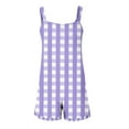 thumbnail image 4 of Summer Romper for Women Casual Fashion Plaid Criss Cross Print Short Jumpsuit with Pocket Tie Knot Front Loose Overalls, Purple, L, 4 of 7