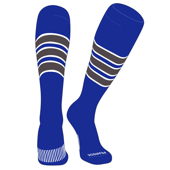 PEAR SOX Striped OTC Baseball, Softball, Football Socks (C) Royal, White, Graphite (XS)