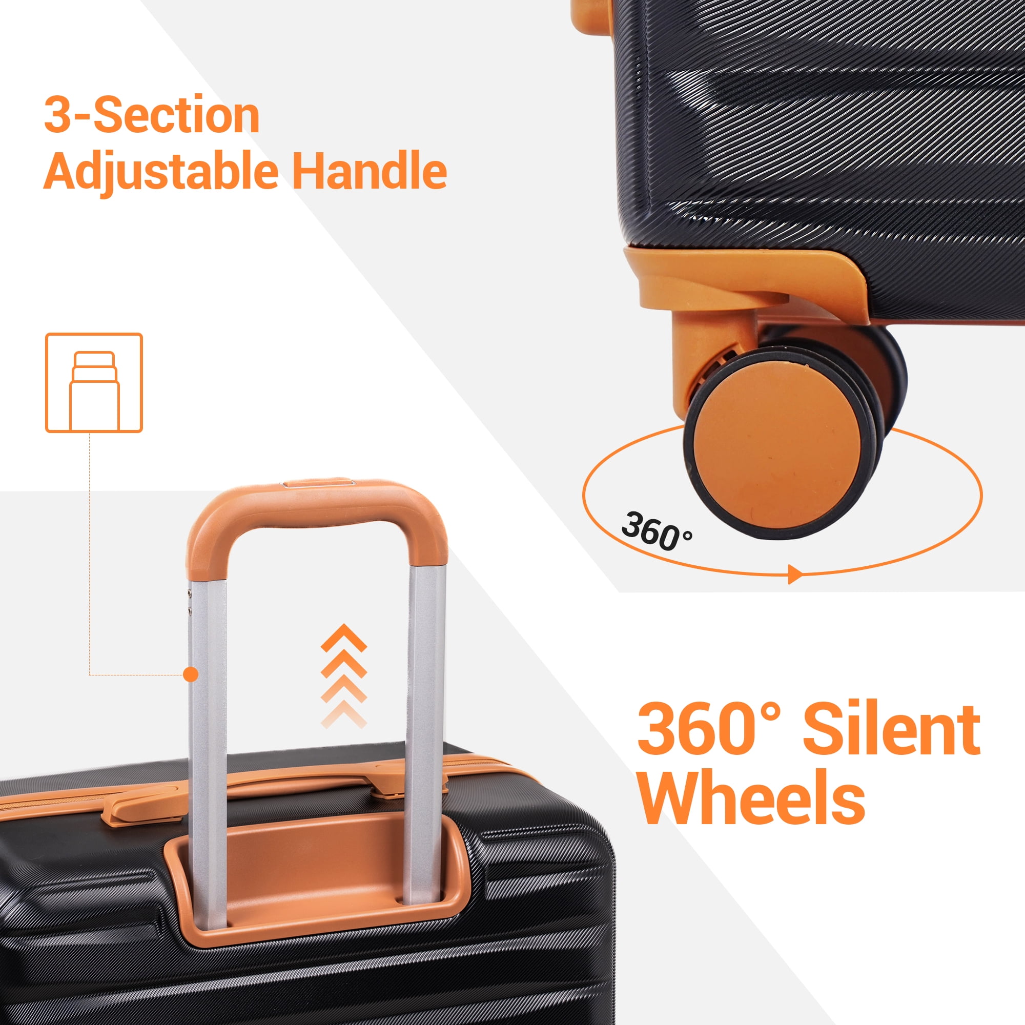 Hardside Luggage Sets 3 Piece, Hardshell Suitcase TSA Lock Spinner Wheel with Travel Duffle Bag and 4 Packing Cube.Black