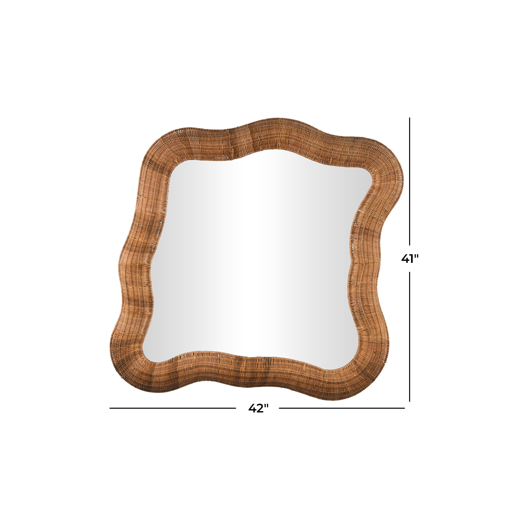 DecMode 42" x 41" Beige Handmade Woven Beveled Wall Mirror