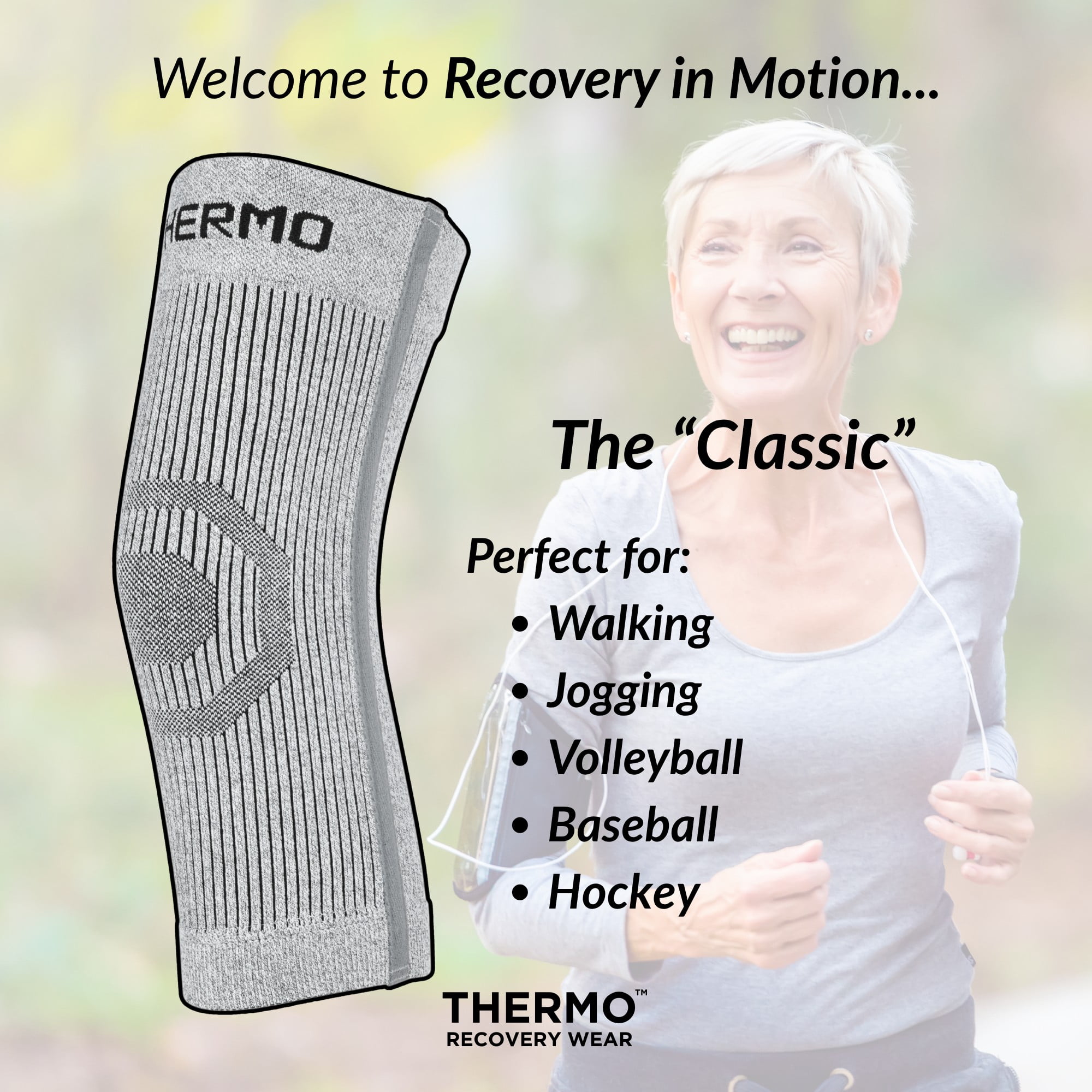 THERMO™ Circulation Knee Sleeve, Compression Lite, Natural Semiconductor Infrared Healing Knee Brace, Superior to Compression, Classic Style w/Single Support Stay, Large