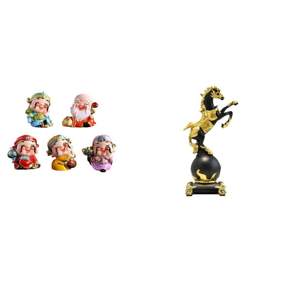 Figura de escritorio,Figura de dibujos animados del dios de la fortuna,regalo de Feng Shui,Figura de escritorio,Estantería con estatua de caballo para escritorio,oficina y decoración del