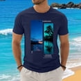 thumbnail image 2 of Men's Short Sleeve Printed Tee Palm Tree Vintage Casual Shirt Hawaiian Summer Beach T Shirts Navy,S, 2 of 5
