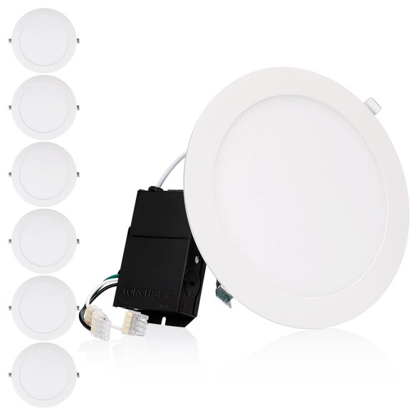 TORCHSTAR 18W 8 Inch LED Recessed Lighting, Ultra Thin Recessed Downlight with Junction Box, Dimmable CRI90+, 5000K Daylight, ETL & Energy Star Listed, Pack of 6