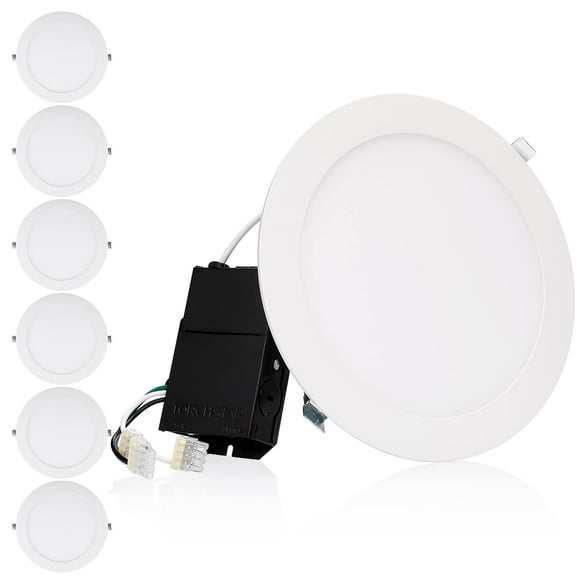 TORCHSTAR 18W 8 Inch LED Recessed Lighting, Ultra Thin Recessed Downlight with Junction Box, Dimmable CRI90+, 5000K Daylight, ETL & Energy Star Listed, Pack of 6