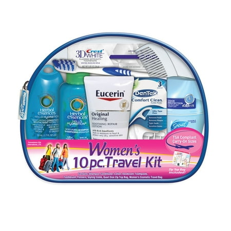 Travel Personal Care Kit for Woman On The Go 10 Piece, TSA Compliant