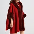 thumbnail image 2 of JGGSPWM Hooded Cloak Faux Rabbit Furry Cape Coat Women's Solid Color Shawl Plus Size Warm Fringed Jacket Red Free Size, 2 of 7