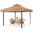 thumbnail image 3 of Ainfox 10x10 Thatched Tiki Pavilion Gazebo, Patio Gazebo with Straw Thatch Roofing, Hawaiian Style Steel Frame, 3 of 8
