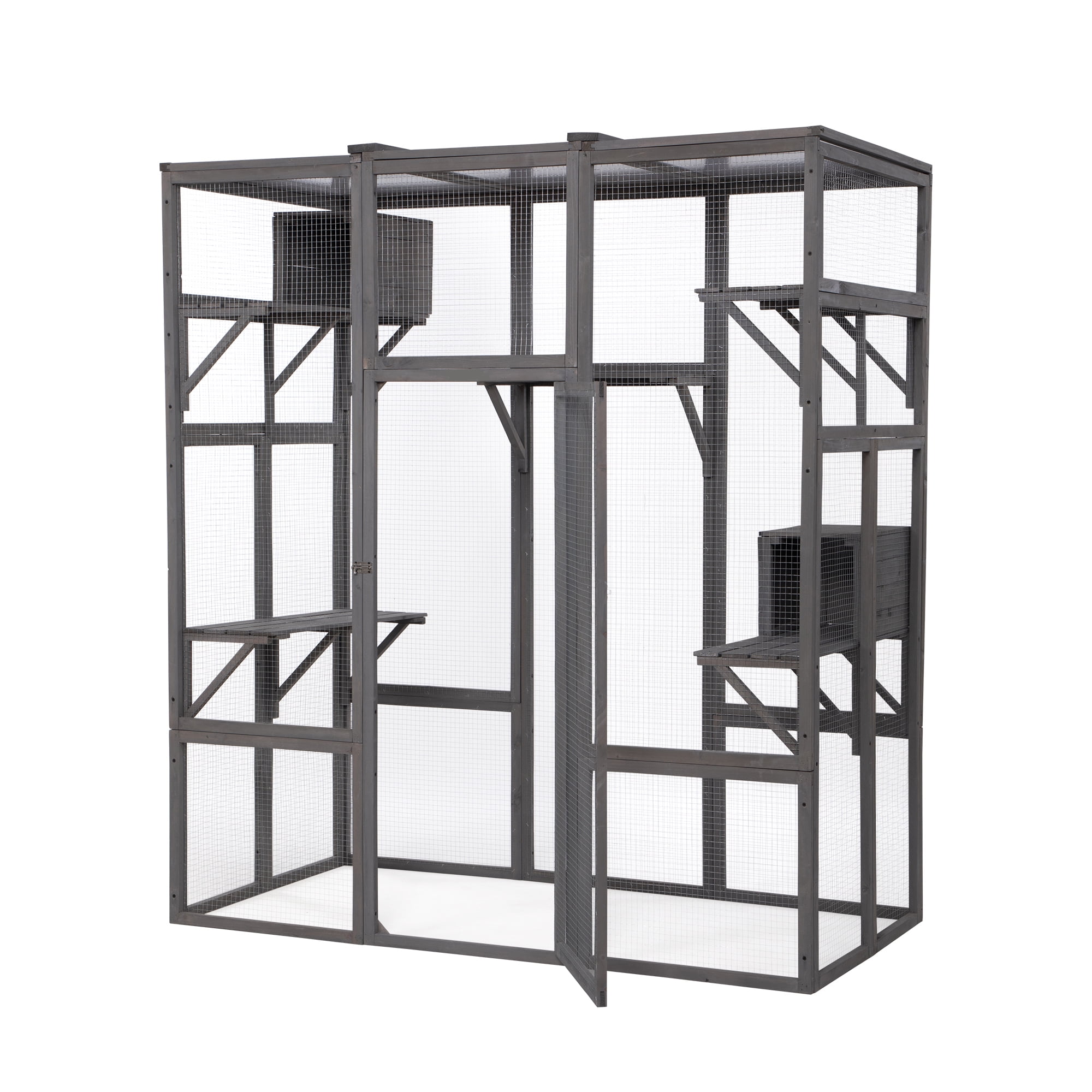 Pefilos 70" Outdoor Cat House Large Cat Shelter Enclosures Wood Animal Cage with 6 Platforms, Gray Pefilos 70" Outdoor Cat House Large Cat Shelter Enclosures Wood Animal Cage with 6 Platforms, Gray
