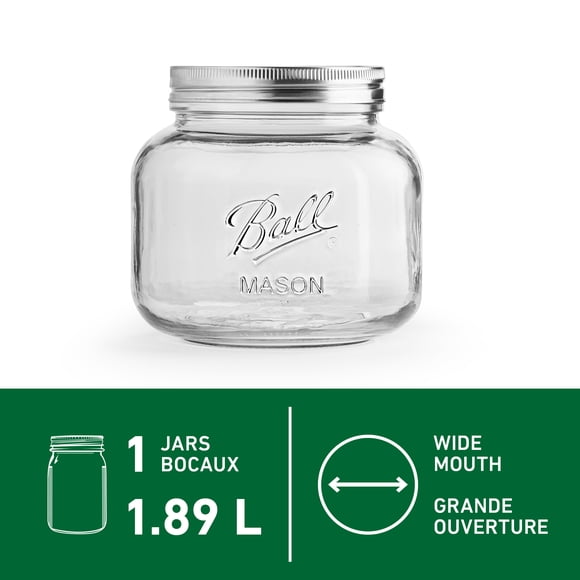 Ball Decorative Mason Jar with One Piece Stainless Steel Lid, 1.89 L (64 oz)