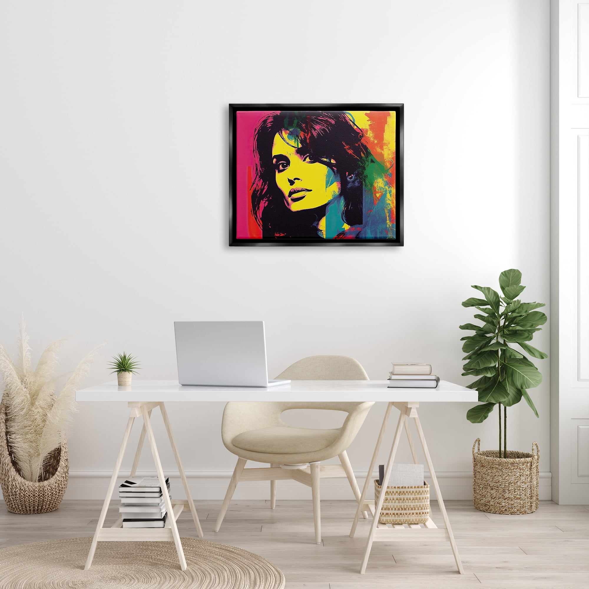 Stupell Industries Penelope Cruz Portrait Abstract Painting Black Floater Framed Art Print Wall Art, 31 x 25