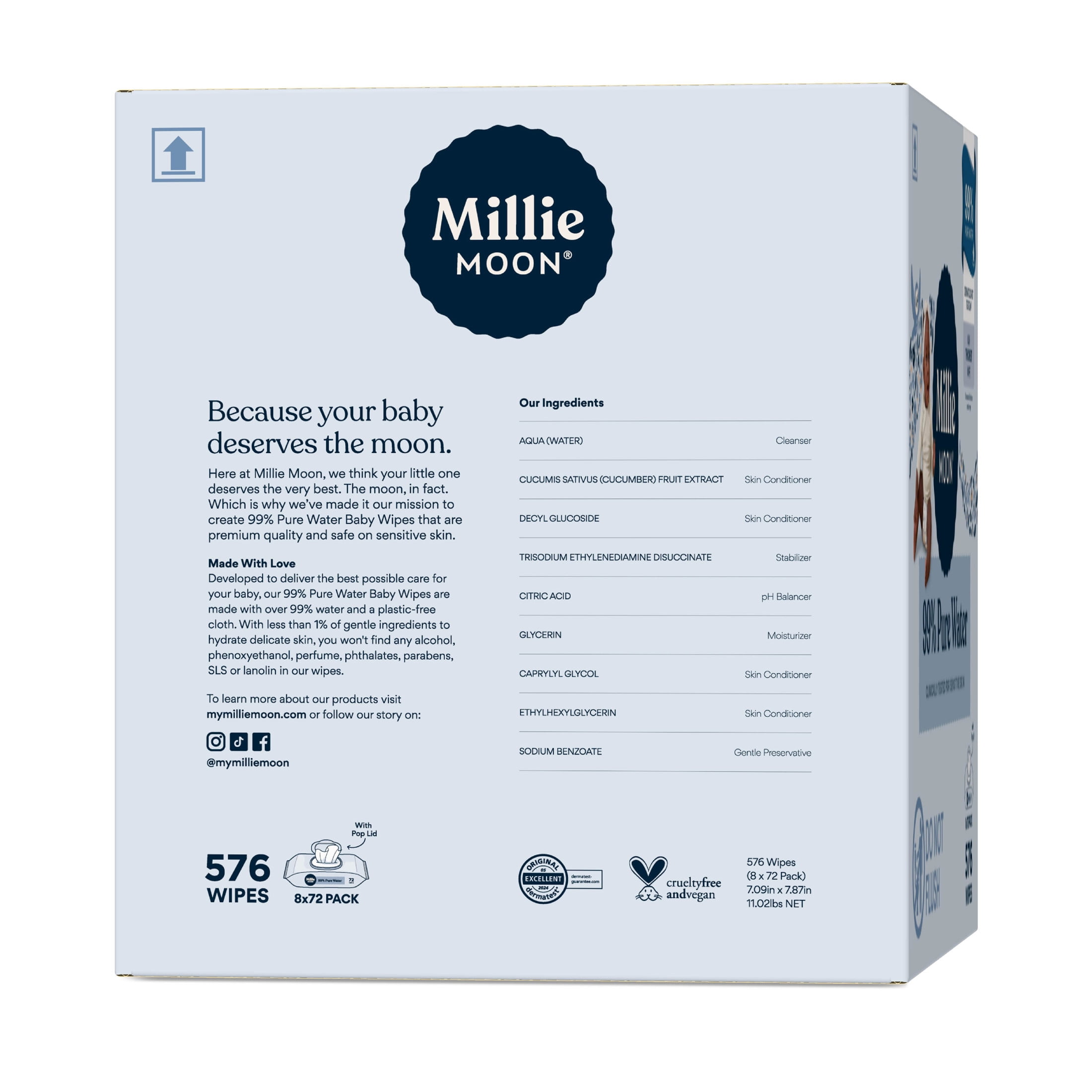 Millie Moon 99% Pure Water Baby Wipes, 576 Count (Select for More Options)