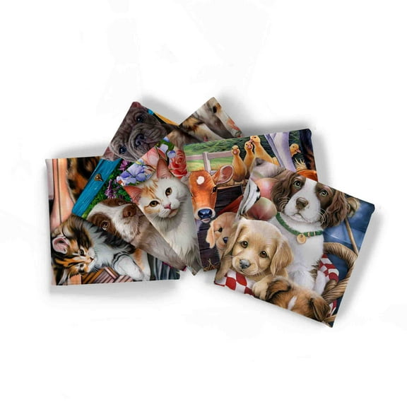 David Textiles Cotton Animal Pals Fat-quarter Precut Bundle, 5 Pieces, Multicolor