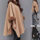 thumbnail image 2 of 2026 Women Cape Coat Solid Color Faux Fur Collar Autumn Winter Warm Loose-fitting Mid-length Poncho Coat, 2 of 5
