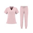thumbnail image 3 of Nurse Scrubs for Women Set V Neck Short Sleeve Scrubs Top & Cargo Taper Pants Solid Comfort Easy Care 2 Pieces Outfit, S, 3 of 7