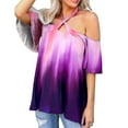 thumbnail image 2 of Mujeres Verano Sexy Cruz Halter Cuello Hombro Manga Corta Impreso Elegante Casual Túnica Camisas Tops Pompotops hfajkhk133216, 2 of 6