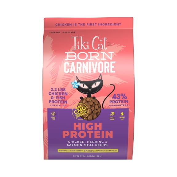 Tiki Cat Born Carnivore High Protein Dry Cat Food, Chicken, Herring & Salmon Meal, 2.8 lbs. Bag