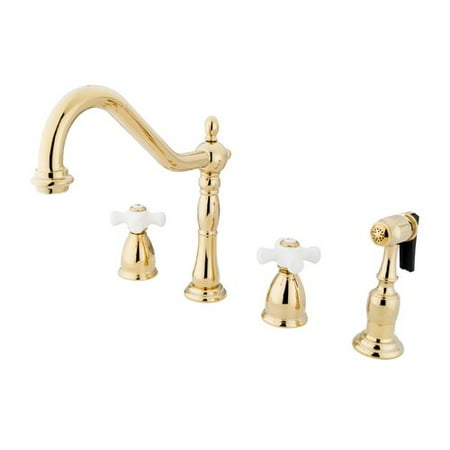 Heritage Chrome 2 Handle - Elements of Design Heritage Two Handle Widespread Kitchen Faucet with Porcelain Cross Handles