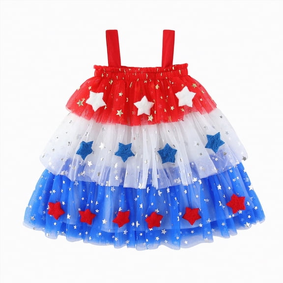 mgoYE Toddler Girl Tutu Dress Cute 3D Floral July 4th Clothes American Flag Sleeveless Fluffy Tiered Tulle Dresses(Red,18-24 Months)