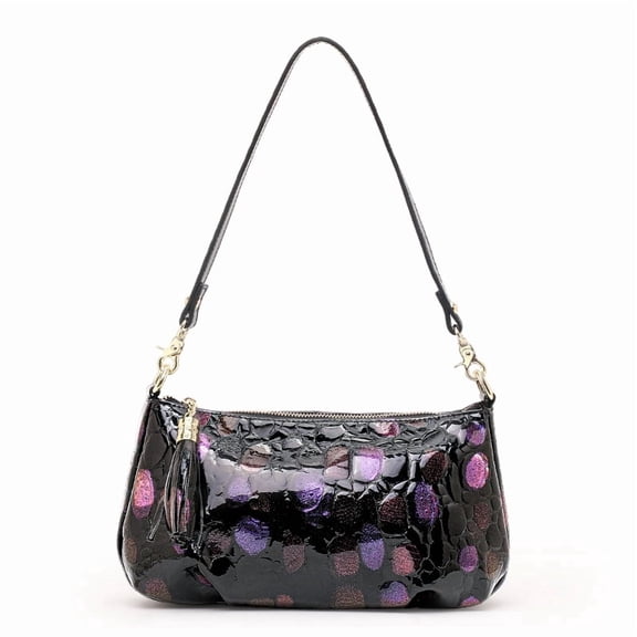 Genuine Leather Patent Shoulder Bag, Women's Iridescent Embossed Crossbody Purse