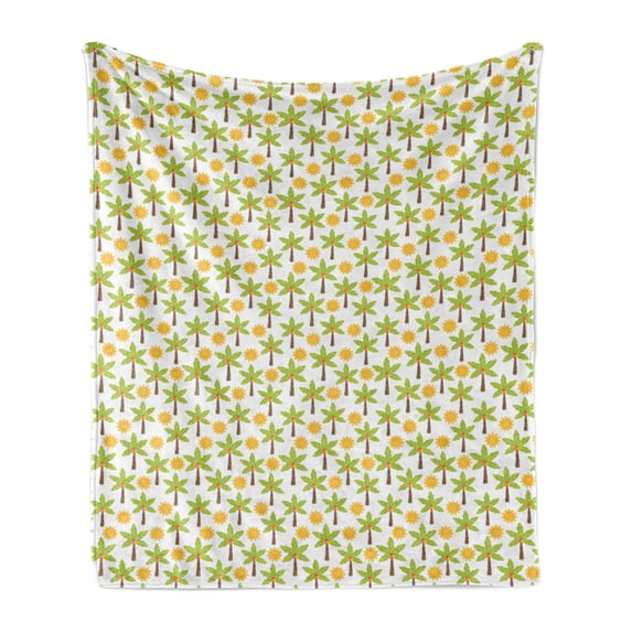 Palm Tree Soft Flannel Fleece Throw Blanket, Tropical Tree and Sun Exotic Caribbean Island Themed Pattern Summer Fun Nature, Cozy Plush for Indoor and Outdoor Use, 60" x 80", Multicolor, by Ambesonne