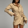 thumbnail image 4 of Fesfesfes Women Dress Casual Trumpet Long Sleeve Solid Turn-down Collar Slimming Mini Shirt Dresses Plus Size $10, 4 of 9