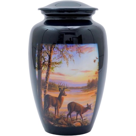 Premium Decor Deer Cremation Urn for Adult Human Ashes – Large Funeral Urn with Velvet Bag (200 lbs.)