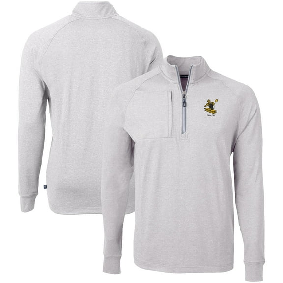 Men's Cutter & Buck Heather Gray Pittsburgh Steelers Big & Tall Adapt Eco Raglan Quarter-Zip Jacket