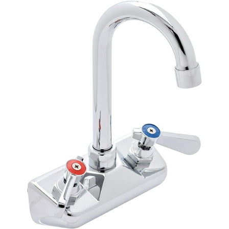 Kitchen Sink No Lead Faucet - DuraSteel 4" Center Wall Mounted Commercial Kitchen Sink Faucet with 3-1/2" Gooseneck Spout - NSF Certified - Dual Lever Handles - Brass Constructed & Chrome Polished