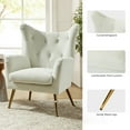 thumbnail image 3 of Velvet Accent Chair Wingback Home Lounge Single Sofa Upholstered Tufted High Back Golden Leg Living Room Adult Ivory, 3 of 7