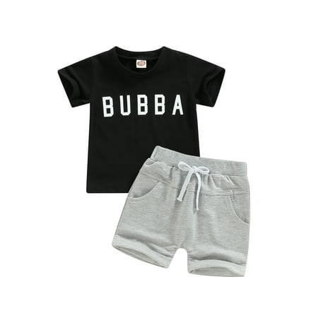 

Baby Boy Summer Sets Outfits Letter Print Short Sleeve T-Shirt and Stretch Casual Rolled Shorts Set