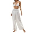 thumbnail image 3 of GXFC Women See Through Sheer Mesh Pants Beach Swimsuit Bikini Bottom Cover up Party Club Elastic High Waist Wide Leg Pants, 3 of 6