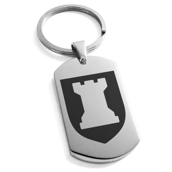 Stainless Steel Rook Strategy Coat of Arms Shield Engraved Dog Tag Keychain Keyring