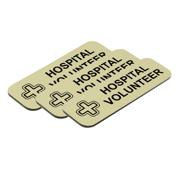 Hospital Volunteer 1 x 3" Name Tag/Badge, Brushed Gold, (3 Pack)