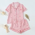 thumbnail image 6 of Pajamas Women's Pinstripes Herat Print Notch Collar Button Up Top and Short 2 Piece Loungewear, 6 of 9