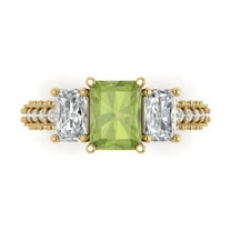 3.61 ct Emerald Cut Natural Peridot 3 Stone 18K Yellow Gold Womens Engagement Ring