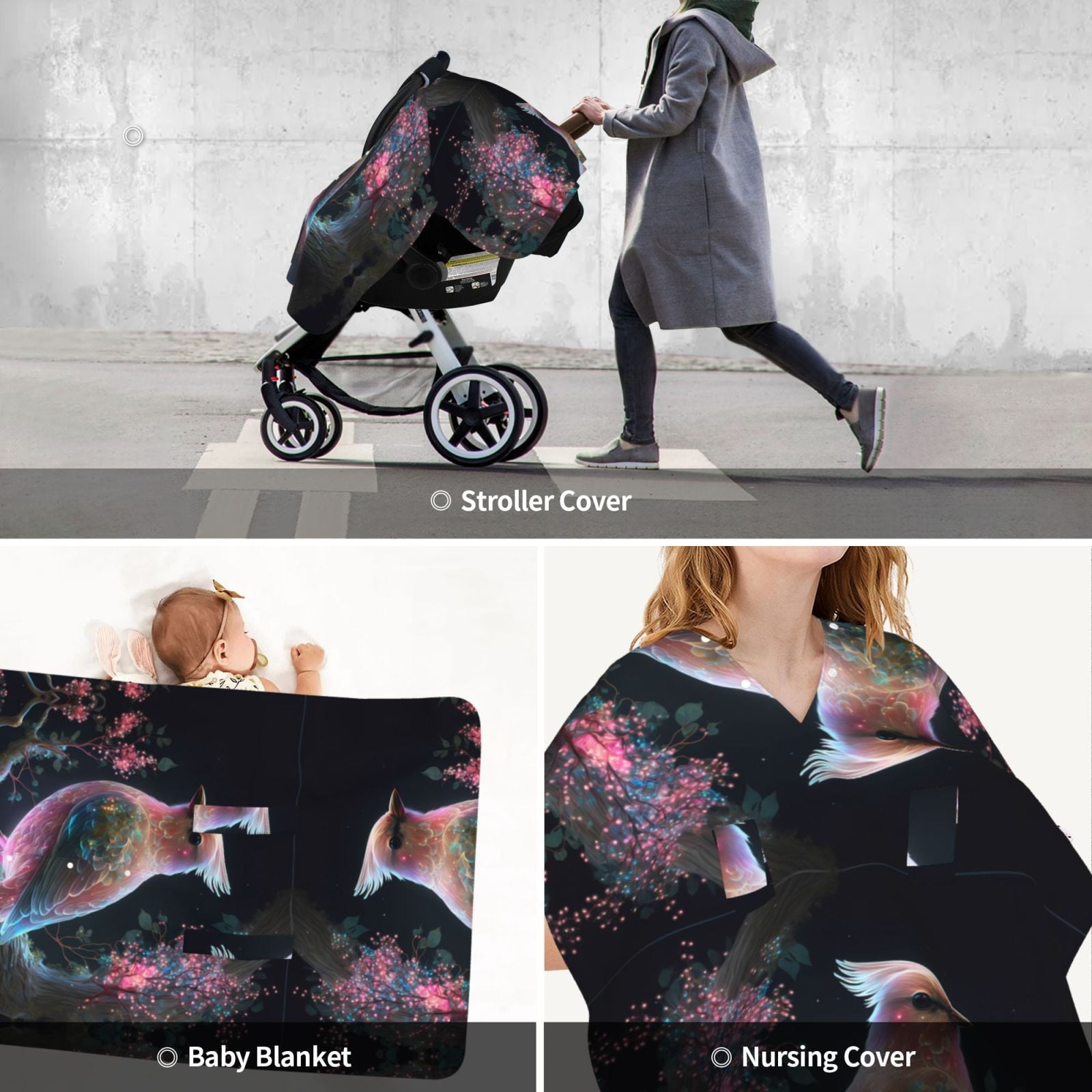 Car Seat Cover Baby - Pink Patterned Bird B Breathable Infant Car Seat Cover for Baby Carseat, Lightweight Comfort Baby Essentials Must Haves Newborn Stuff for Girl Boy