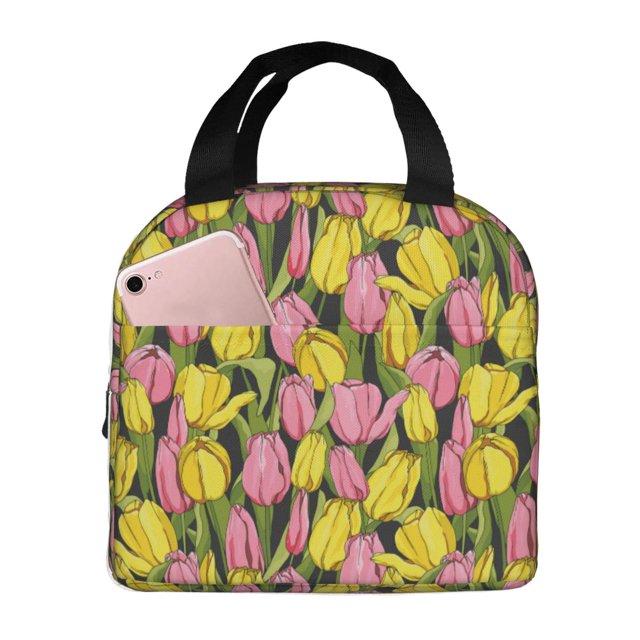 Easygdp Tulips Flowers Bolsa Térmica Premium - Tela Oxford Impermeable, Gran Capacidad, Bolsillo Frontal, Unisex para Trabajo, Escuela, Actividades al Aire Libre y Picnics