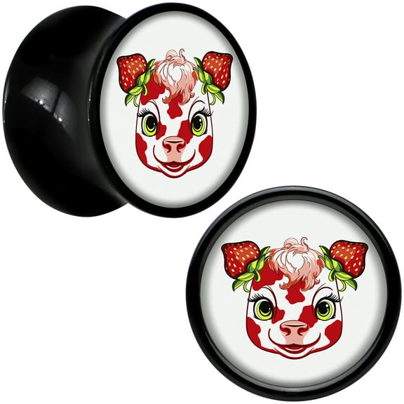 Body Candy 00 Gauge Strawberry Cow Black Acrylic Saddle Plug Set of 2pc