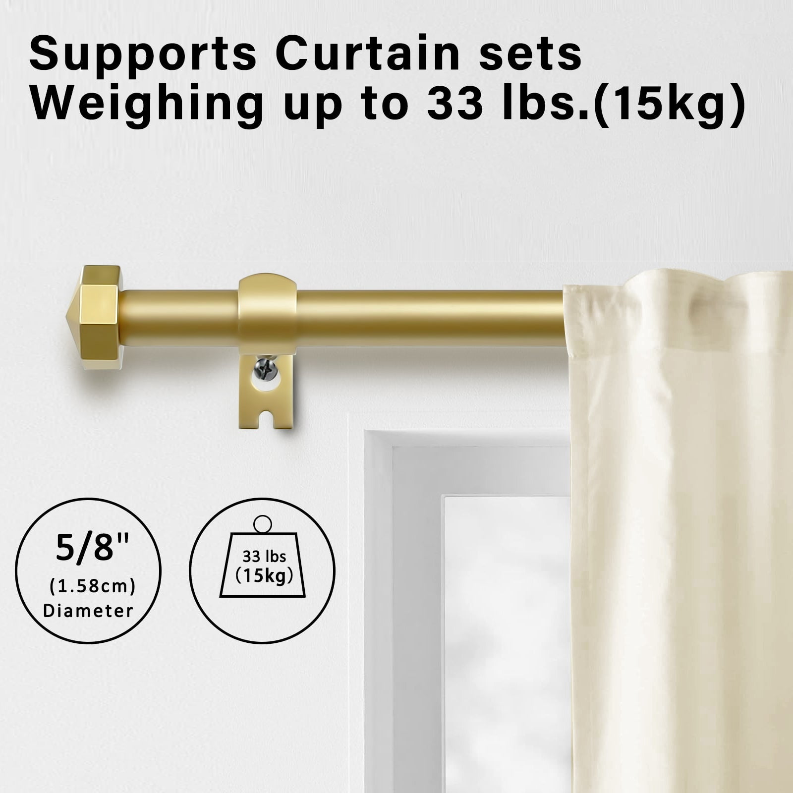 Ridicili 5/8" Single Telescoping Curtain Rod with Octagonal Finials,28"-48",Gold
