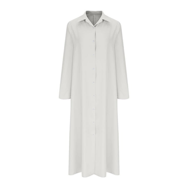 Cameland Robe Maxi pour Femme à Manches Longues, Col à Revers, Boutonnée, Décontractée, Ample, Grande Taille, Longueur Cheville