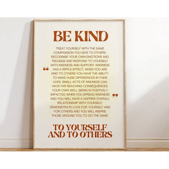 Be Kind To Yourself And Others Affirmation Print - Spread Kindness Positivity Poster, Happiness, Self Love, Be Kind Typographic, Retro Art Wall Art, Modern Wall Decor, 8x12 UNFRAMED