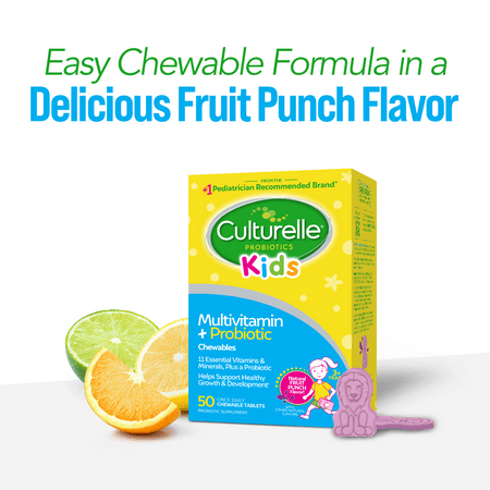 Culturelle Kids Multivitamin + Probiotic Chewables, Fruit Punch Flavor, 50 Count