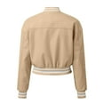 thumbnail image 6 of LEKODE Women Cropped Faux Leather Biker Motorcycle Bomber Jacket Long Sleeve Button Down Casual Varsity Baseball Outerwear with Pockets Khaki 2XL, 6 of 6