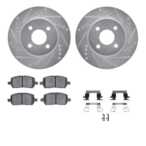 Dynamic Friction Company Front Brake Rotors-Drilled and Slotted-Silver with 5000 Advanced Brake Pads includes Hardware 7512-53002