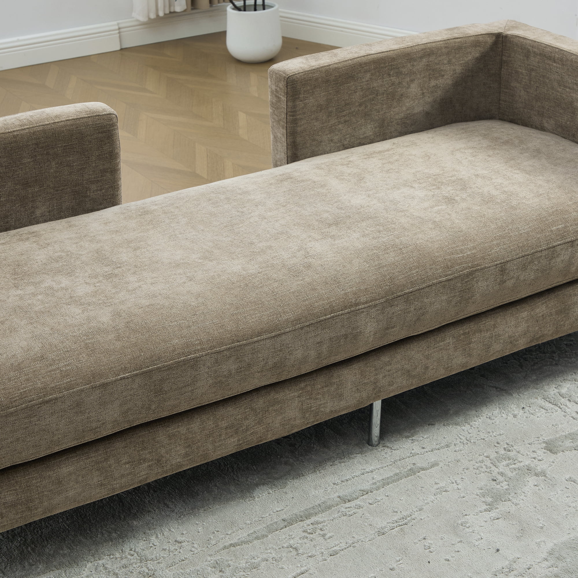 77.5-Inch Chenille Chaise Lounge with 4 Pillows and Open Backrest, Oversized Settee Daybed for Living Room and Guest Room, Taupe