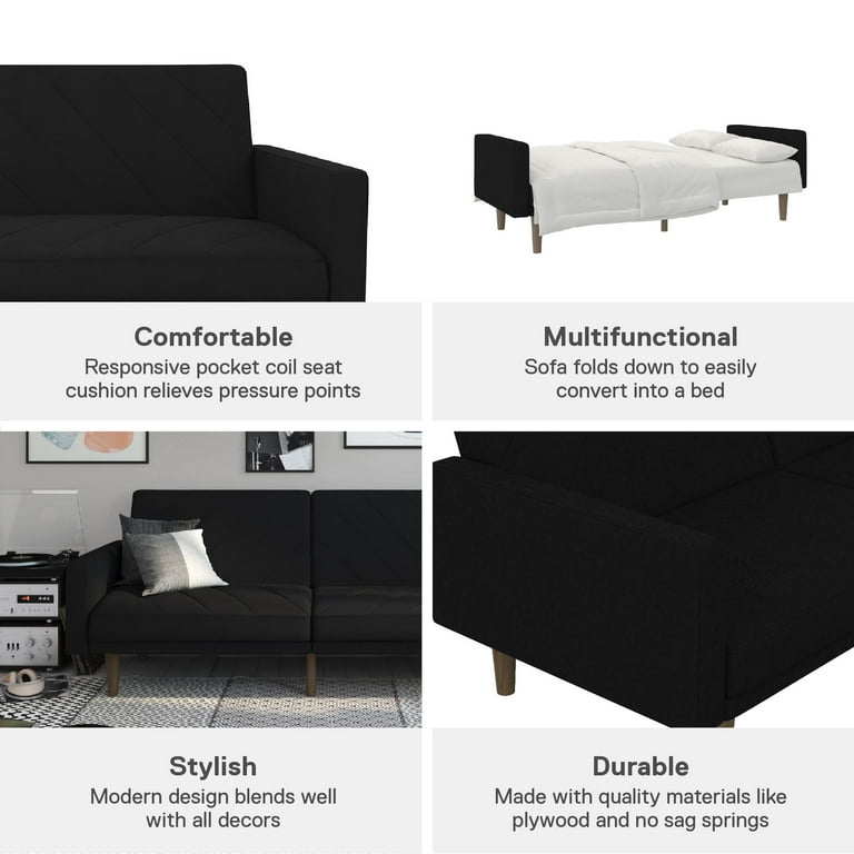 Bellamy Studios Cornwall Linen Futon Split Back Sofa Bed 3 Positions Black Size Small E