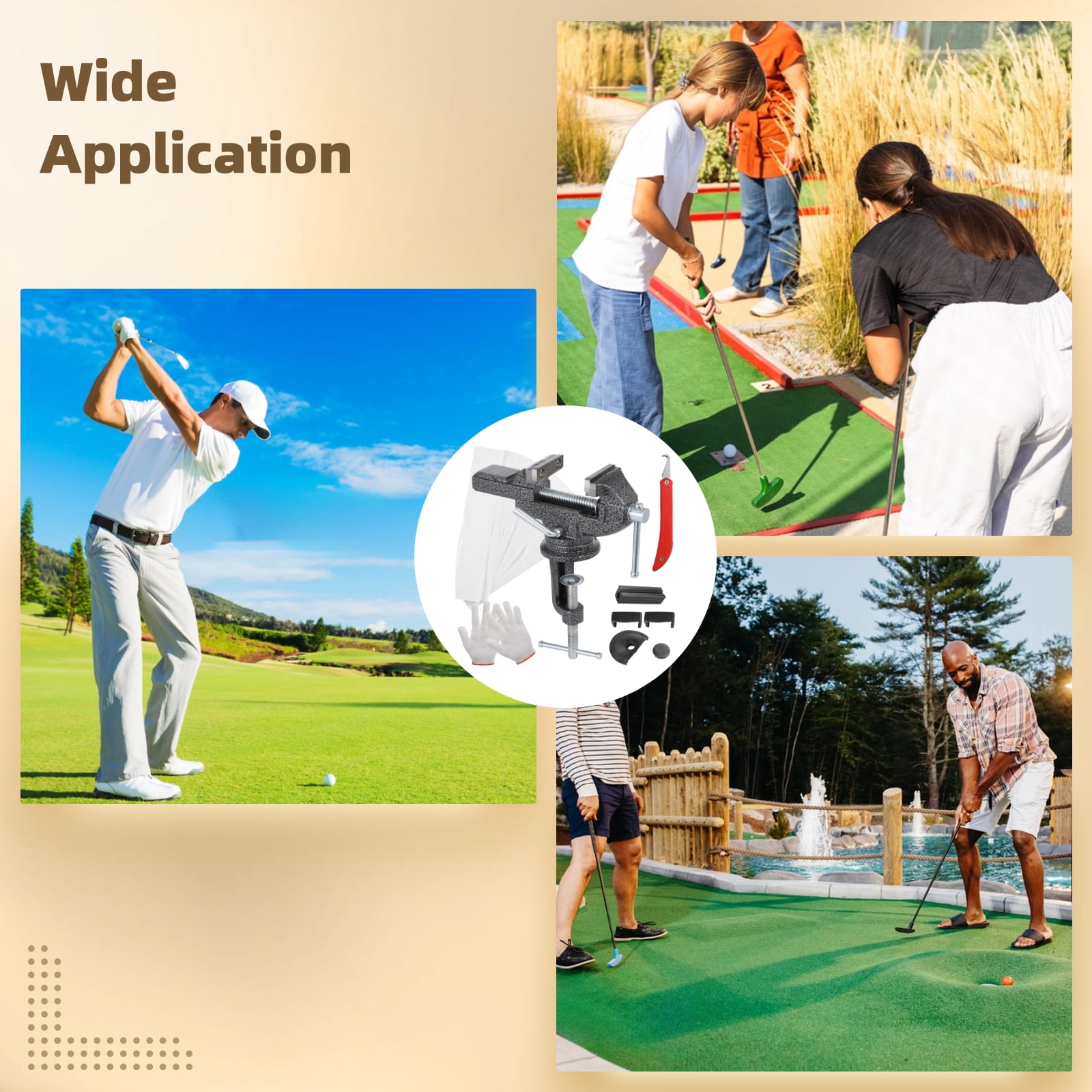 Golf Club Grip Vise Clamp Kit, Adjustable Golf Club Vice Clamp, 360 Degrees Rotating Golf Shaft Puller Tool with 20 Double-Sided Tape, Rubber Sleeve, Hook Cutter for Easy Regripping