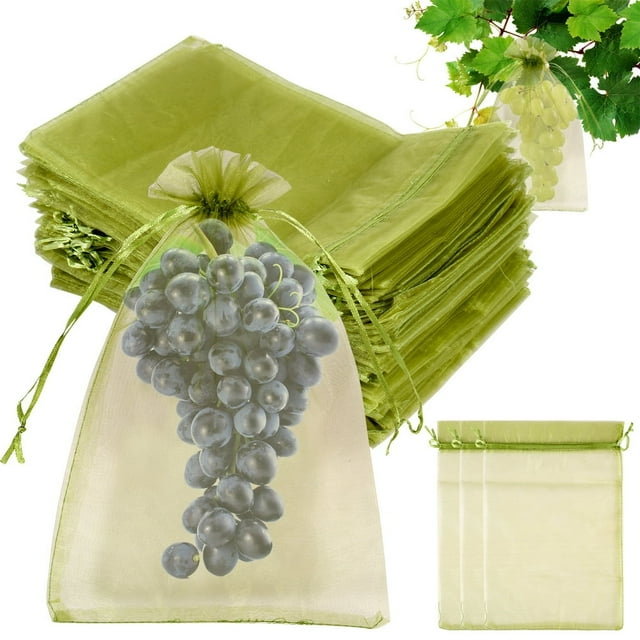 DEBGFS 100Pcs Fruit Protection Bags Fine Mesh Organza Garden Netting Bags with Drawstring Breathable Reusable Mesh Fruit Bag,30*20cm